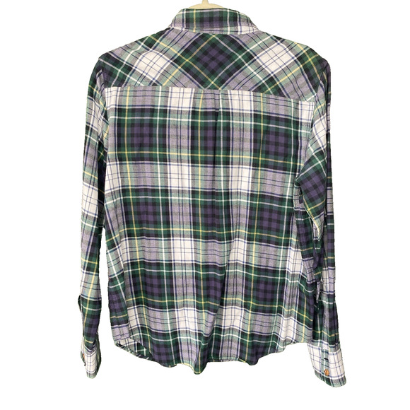 J Crew Flannel Womens Sz 6 Green White Blue Plaid Casual Long Sleeve Cozy Shirt - Picture 2 of 6
